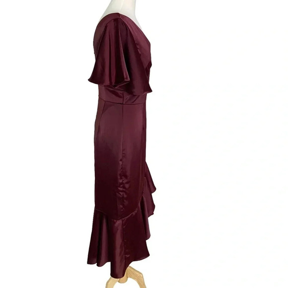 AmyLynn Amoura Ruffle Midi Dress AL2735 Burgundy Size M NWT - Picture 10 of 12